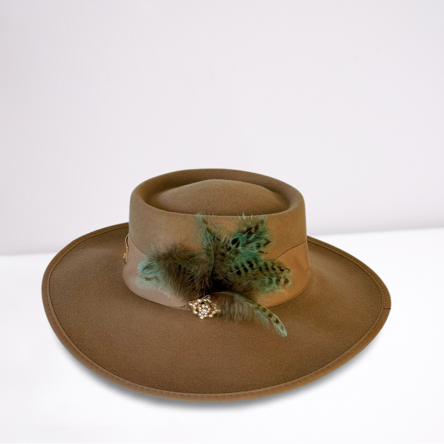 Grasgrain Ribbon Band Turquoise Feather Boater Hat